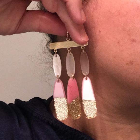 Pink and Gold Flutter Drop Earrings - Picture 6 of 7